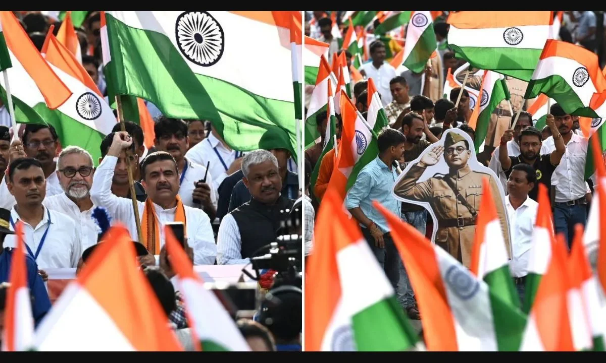 Suvendu Adhikari returns to Bhabanipur with massive ‘Har Ghar Tiranga’ rally; lakhs of flags distributed