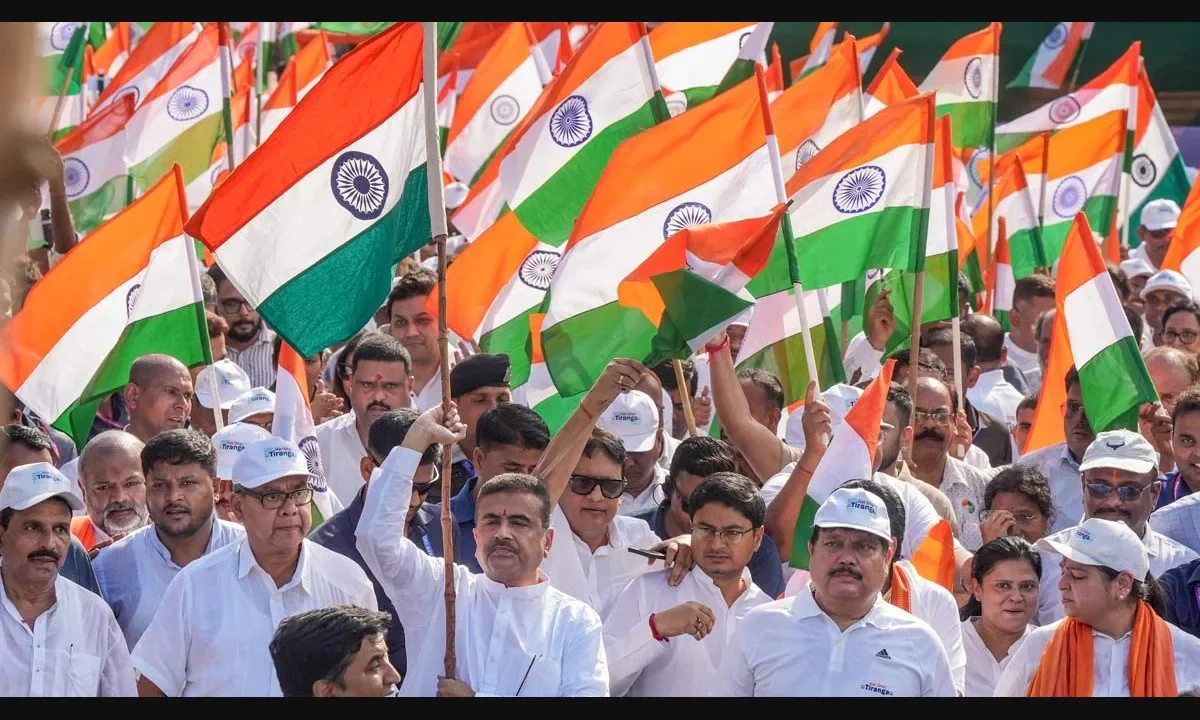 Suvendu Adhikari leads massive tiranga yatra in Kolkata; calls for another rally on Aug 15