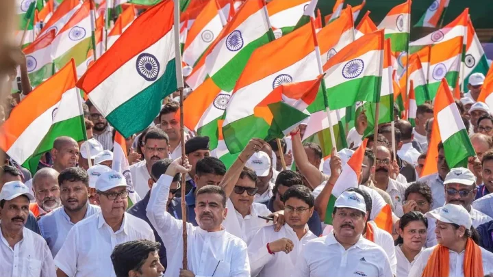 Suvendu Adhikari leads massive tiranga yatra in Kolkata; calls for another rally on Aug 15
